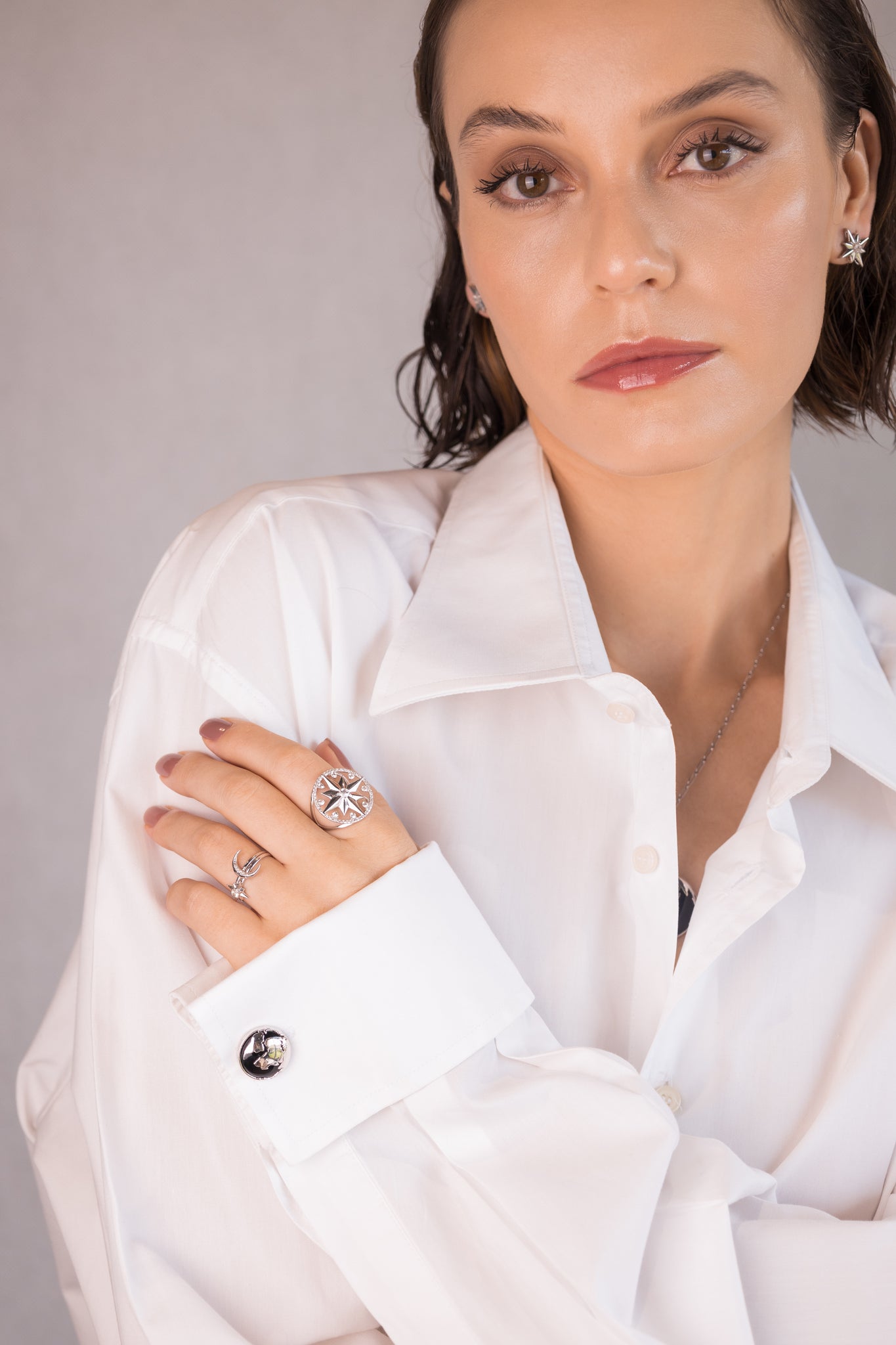 Anel Wind Rose Ouro Branco