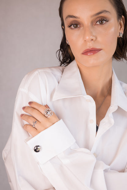 Anel Wind Rose Ouro Branco